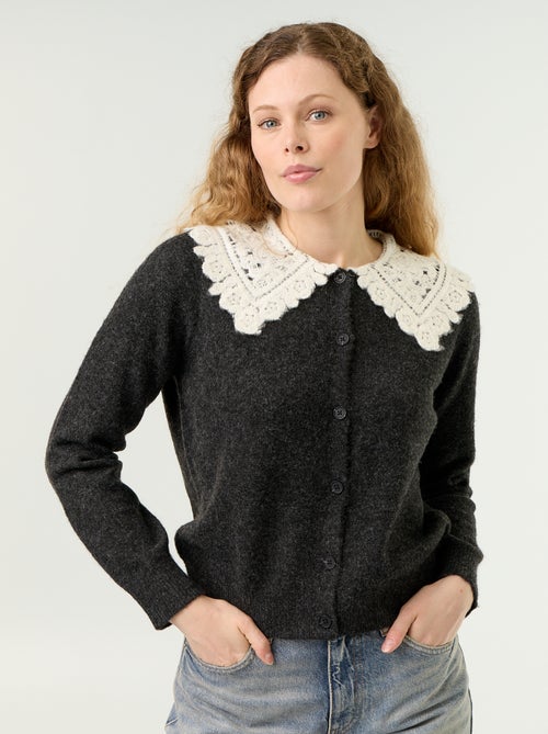 Cardigan abotoado com gola Peter Pan - Kiabi