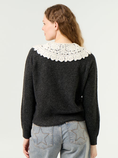 Cardigan abotoado com gola Peter Pan - Kiabi