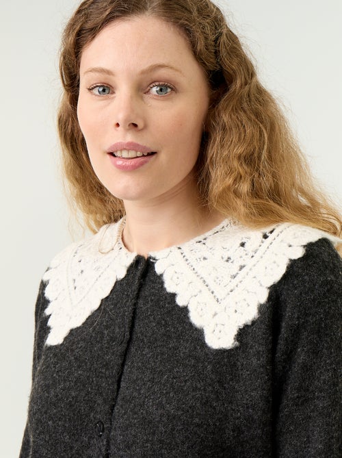 Cardigan abotoado com gola Peter Pan - Kiabi