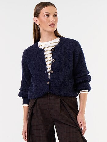 Cardigan abotoado em mistura de mohair e lã
