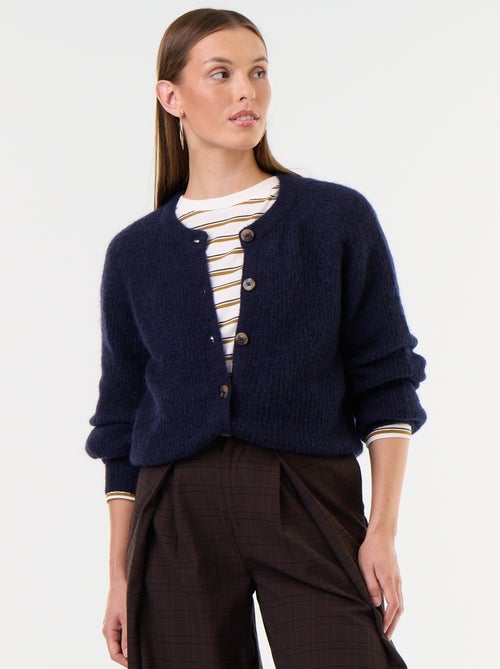 Cardigan abotoado em mistura de mohair e lã - Kiabi Cardigan abotoado em mistura de mohair e lã - Kiabi