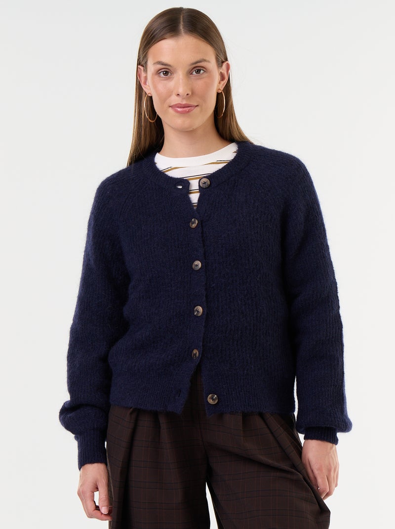 Cardigan abotoado em mistura de mohair e lã Azul - Kiabi