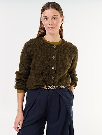 Cardigan abotoado em mistura de mohair e lã