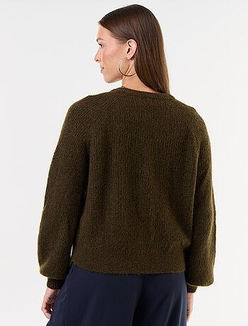 Cardigan abotoado em mistura de mohair e lã
