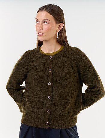 Cardigan abotoado em mistura de mohair e lã