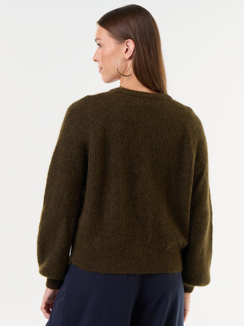 Cardigan abotoado em mistura de mohair e lã Caqui - Kiabi