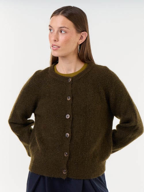 Cardigan abotoado em mistura de mohair e lã - Kiabi Cardigan abotoado em mistura de mohair e lã - Kiabi