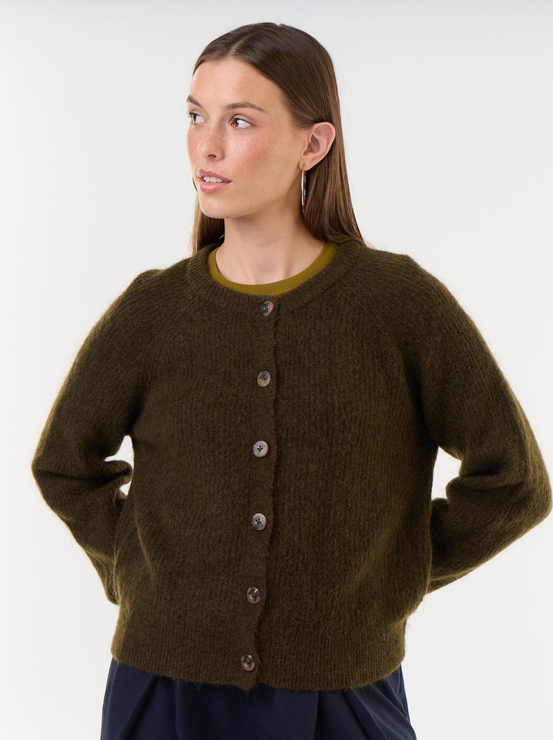 Cardigan abotoado em mistura de mohair e lã Caqui - Kiabi