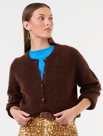 Cardigan abotoado em mistura de mohair e lã