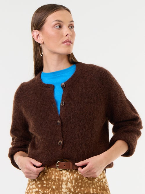 Cardigan abotoado em mistura de mohair e lã - Kiabi
