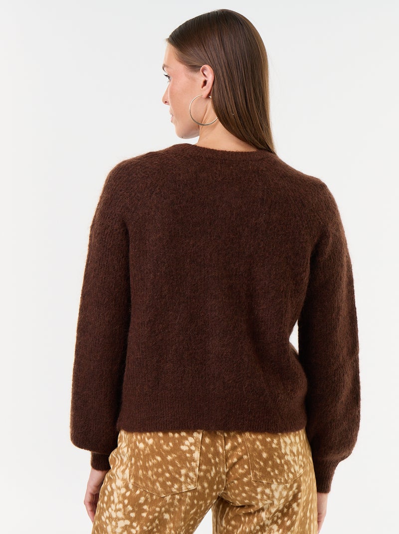 Cardigan abotoado em mistura de mohair e lã Castanho - Kiabi