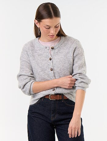 Cardigan abotoado em mistura de mohair e lã