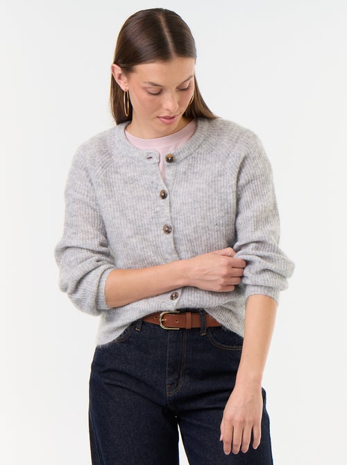 Cardigan abotoado em mistura de mohair e lã - Kiabi