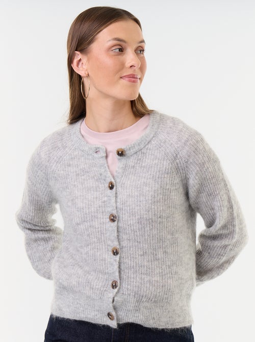Cardigan abotoado em mistura de mohair e lã - Kiabi