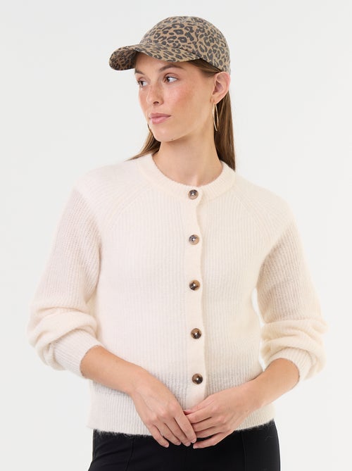 Cardigan abotoado em mistura de mohair e lã - Kiabi