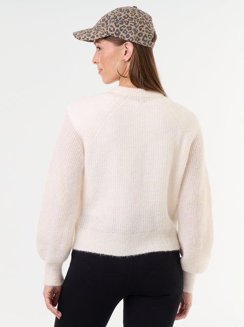 Cardigan abotoado em mistura de mohair e lã - Kiabi