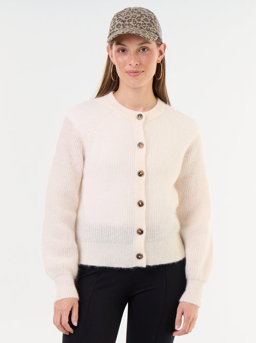 Cardigan abotoado em mistura de mohair e lã - Kiabi