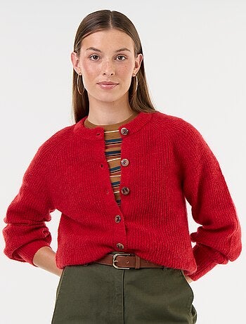Cardigan abotoado em mistura de mohair e lã