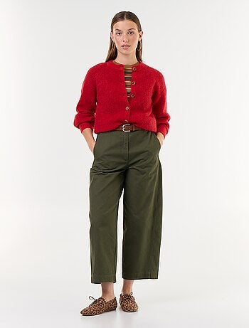 Cardigan abotoado em mistura de mohair e lã