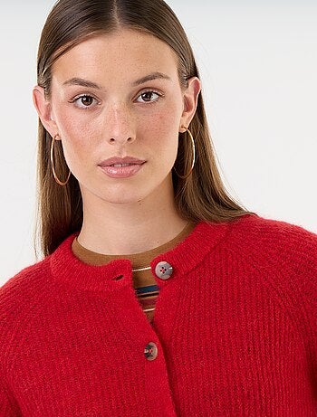 Cardigan abotoado em mistura de mohair e lã