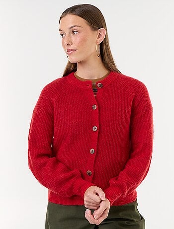 Cardigan abotoado em mistura de mohair e lã