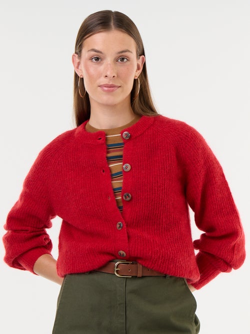 Cardigan abotoado em mistura de mohair e lã - Kiabi