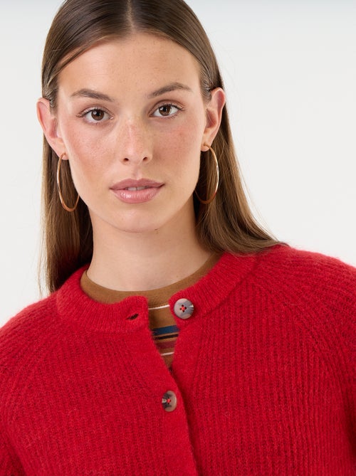 Cardigan abotoado em mistura de mohair e lã - Kiabi
