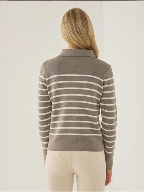Cardigan às riscas com fecho e gola de camisa - Kiabi Cardigan às riscas com fecho e gola de camisa - Kiabi