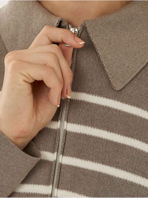 Cardigan às riscas com fecho e gola de camisa - Kiabi Cardigan às riscas com fecho e gola de camisa - Kiabi