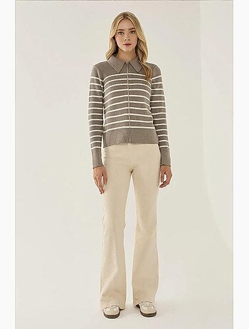 Cardigan às riscas com fecho e gola de camisa hiccup