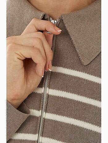 Cardigan às riscas com fecho e gola de camisa hiccup