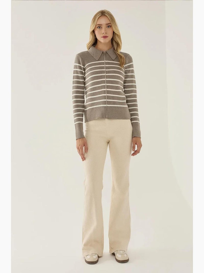 Cardigan às riscas com fecho e gola de camisa hiccup Cinza - Kiabi