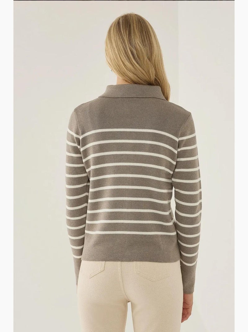 Cardigan às riscas com fecho e gola de camisa hiccup Cinza - Kiabi