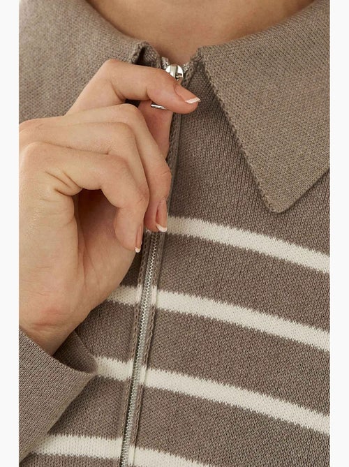 Cardigan às riscas com fecho e gola de camisa hiccup - Kiabi Cardigan às riscas com fecho e gola de camisa hiccup - Kiabi