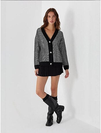 Cardigan às riscas oversized com decote em V