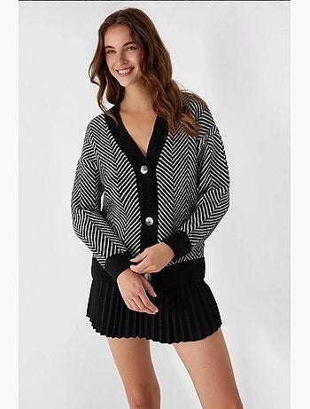 Cardigan às riscas oversized com decote em V