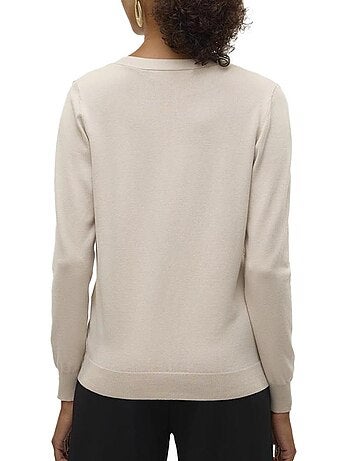 Cardigan bege de malha com decote em v vero moda silje para mulher