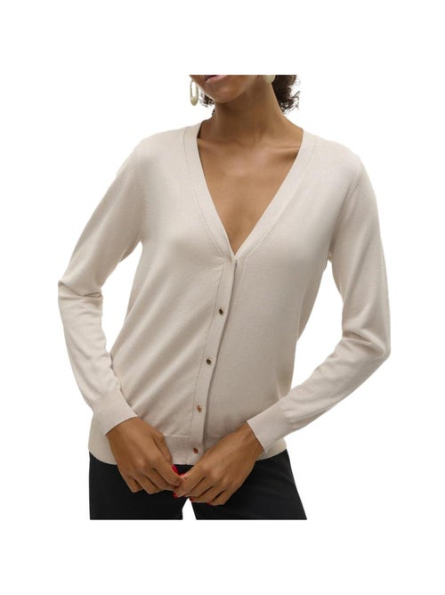 Cardigan Bege de Malha com Decote em V Vero Moda Silje para Mulher - Kiabi