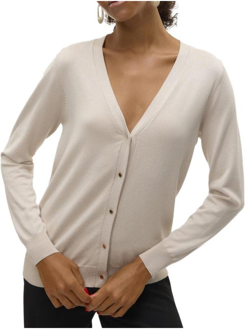 Cardigan Bege de Malha com Decote em V Vero Moda Silje para Mulher - Kiabi