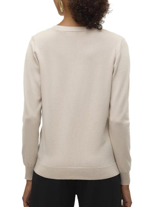 Cardigan Bege de Malha com Decote em V Vero Moda Silje para Mulher - Kiabi