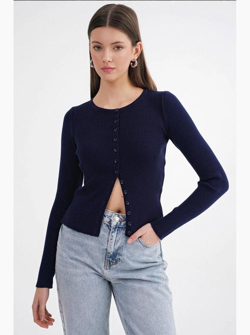 Cardigan canelado slim fit com botões mixray - Kiabi