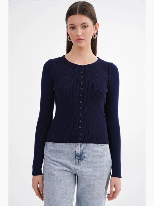Cardigan canelado slim fit com botões mixray - Kiabi