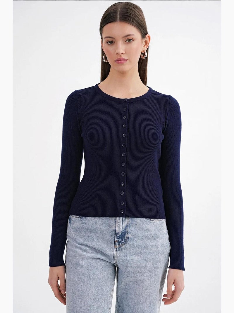 Cardigan canelado slim fit com botões mixray Azul-marinho - Kiabi