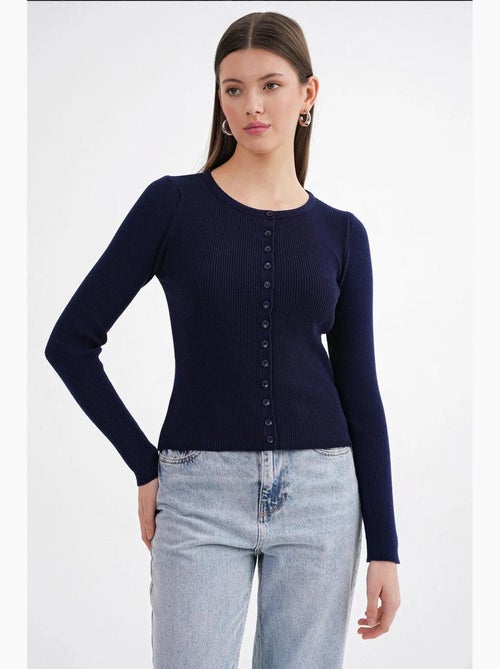 Cardigan canelado slim fit com botões mixray - Kiabi
