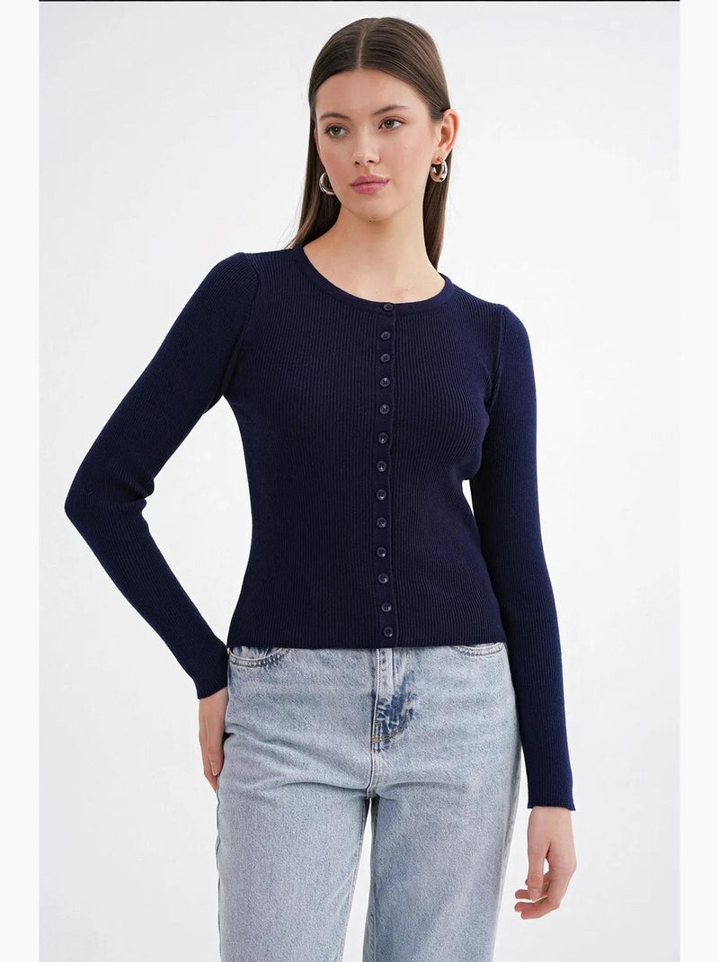 Cardigan canelado slim fit com botões mixray Azul-marinho - Kiabi