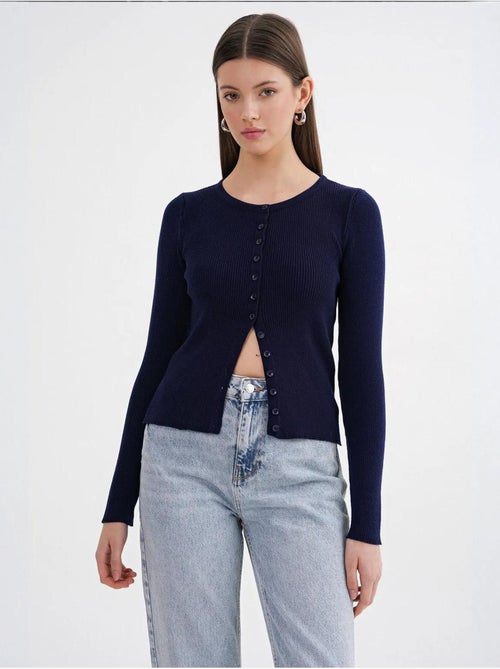 Cardigan canelado slim fit com botões mixray - Kiabi