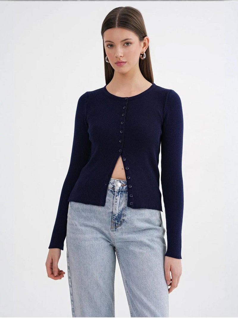Cardigan canelado slim fit com botões mixray Azul-marinho - Kiabi