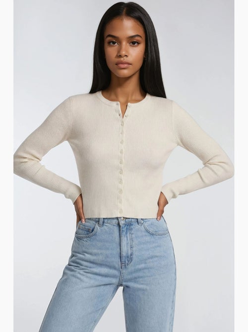 Cardigan canelado slim fit com botões mixray - Kiabi