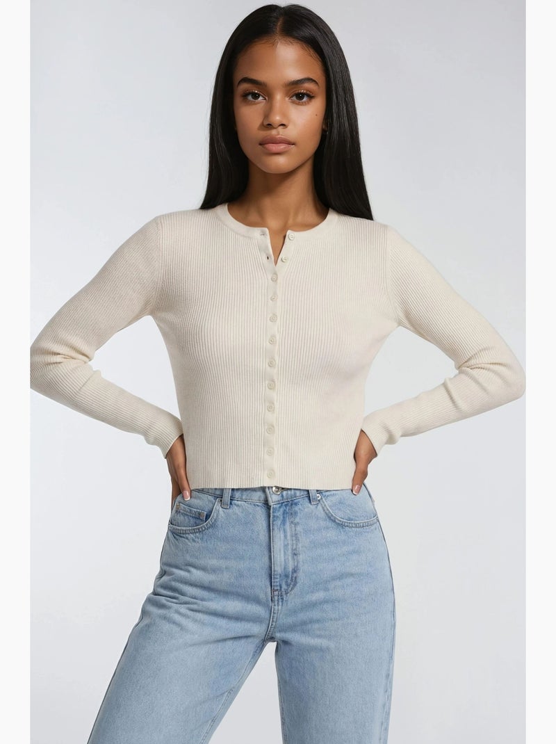 Cardigan canelado slim fit com botões mixray Bege - Kiabi