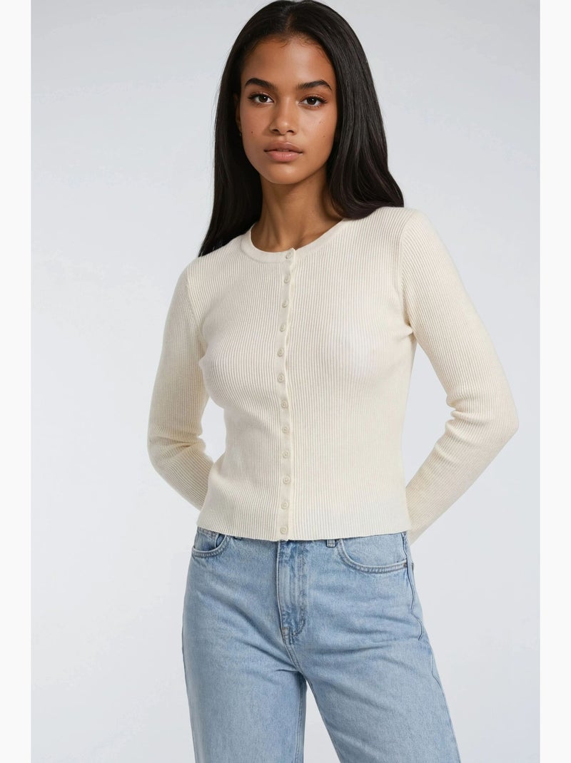 Cardigan canelado slim fit com botões mixray Bege - Kiabi